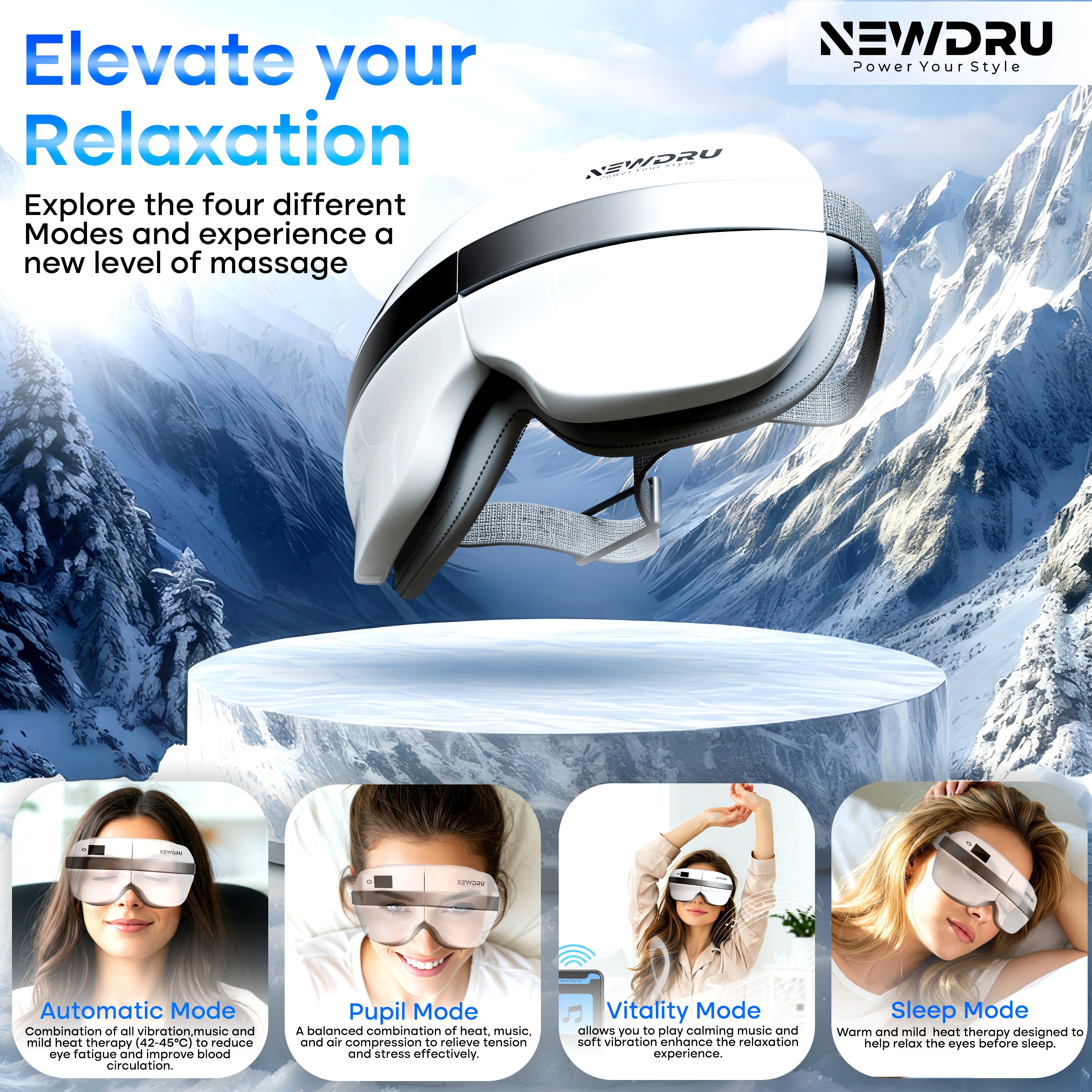 Electric Eye Massager: Heat Therapy & Bluetooth – NEWDRU