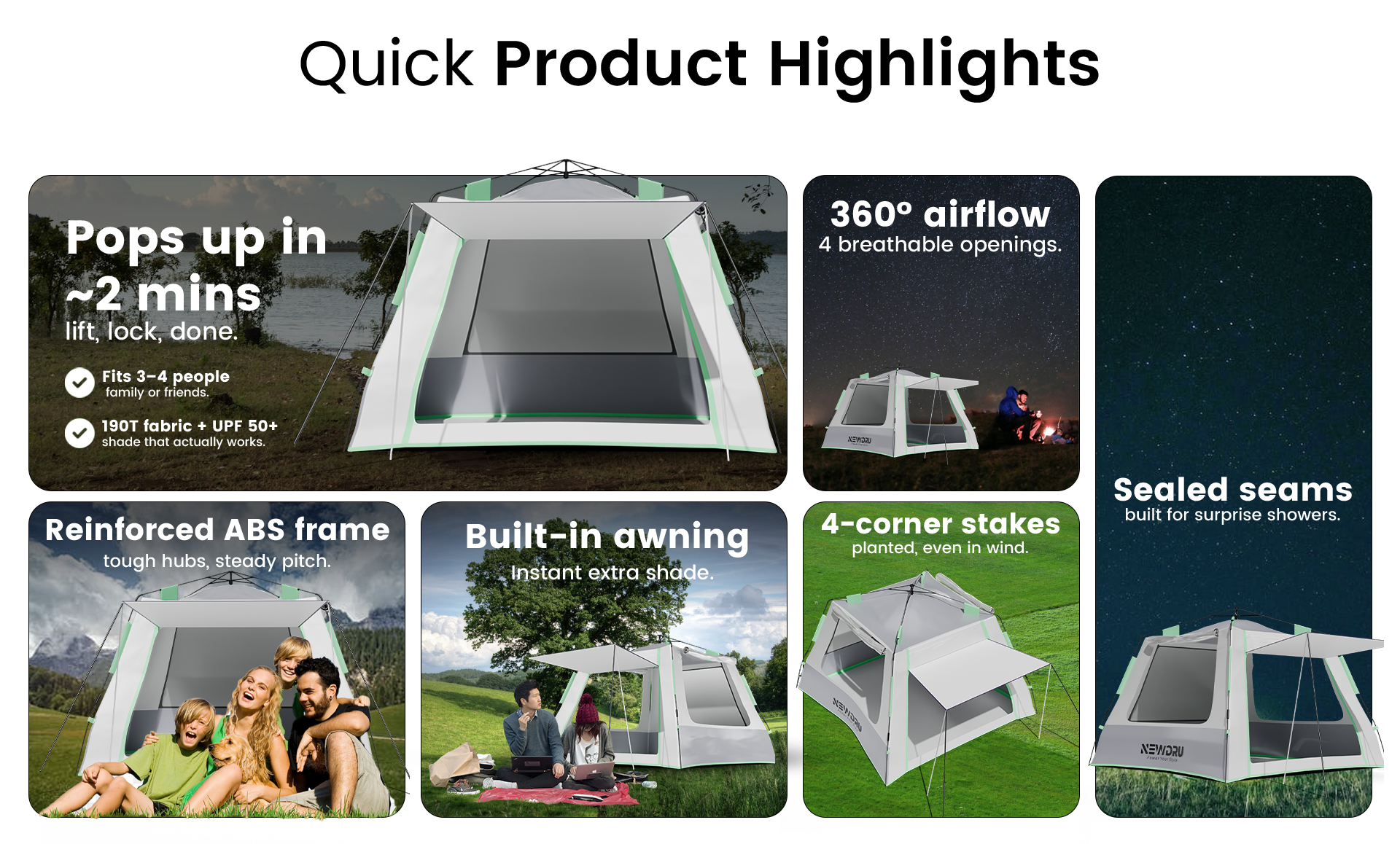 CampGuard Pro Automatic 3-4 Person Waterproof Camping Tent