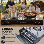NEWDRU Portable Double Burner Gas Stove with Carrying Case