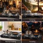 NEWDRU Portable Double Burner Gas Stove with Carrying Case
