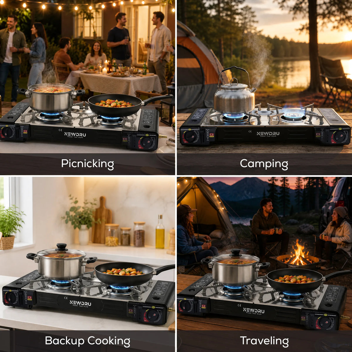 NEWDRU Portable Double Burner Gas Stove with Carrying Case