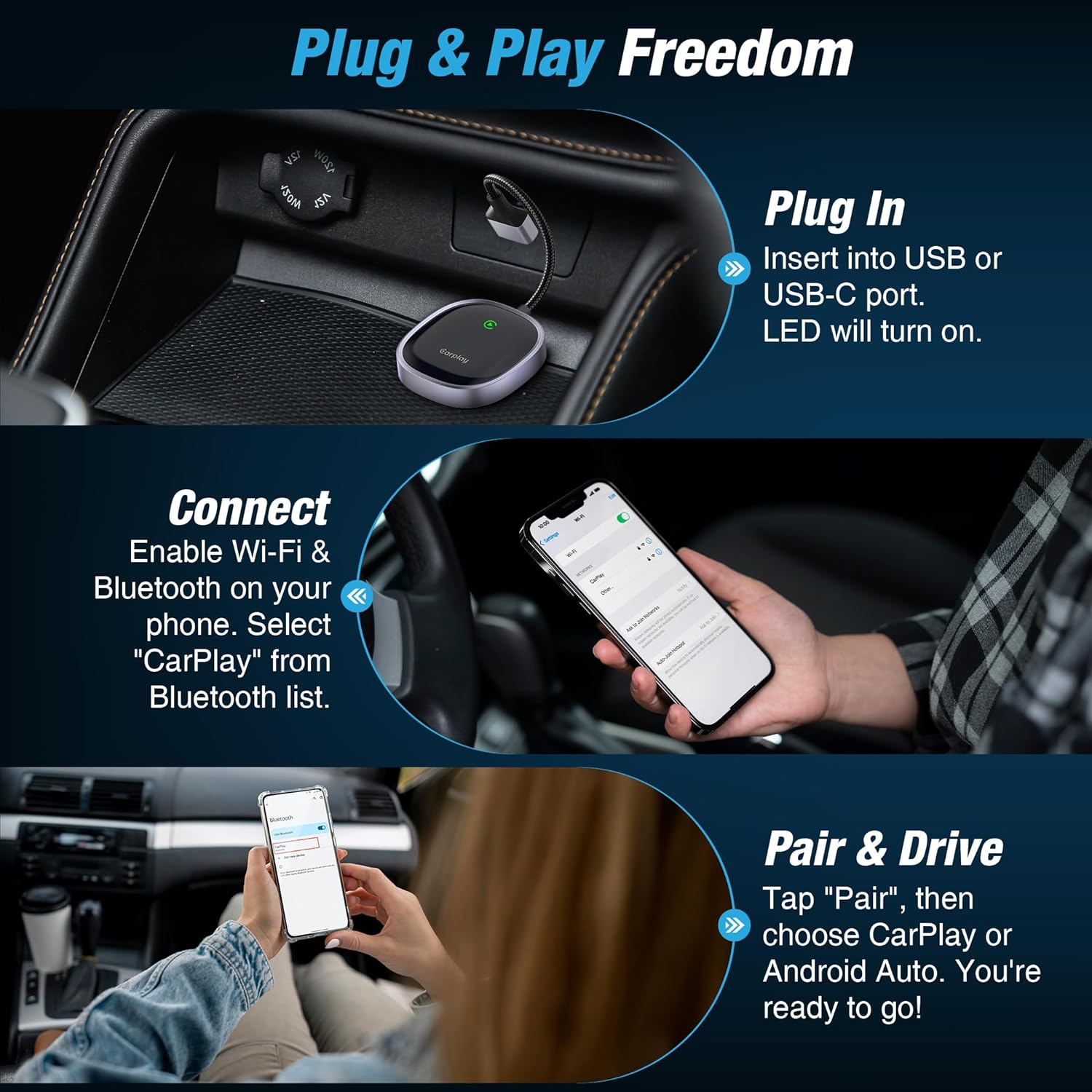 DriveSync Pro – Wireless CarPlay & Android Auto Adapter