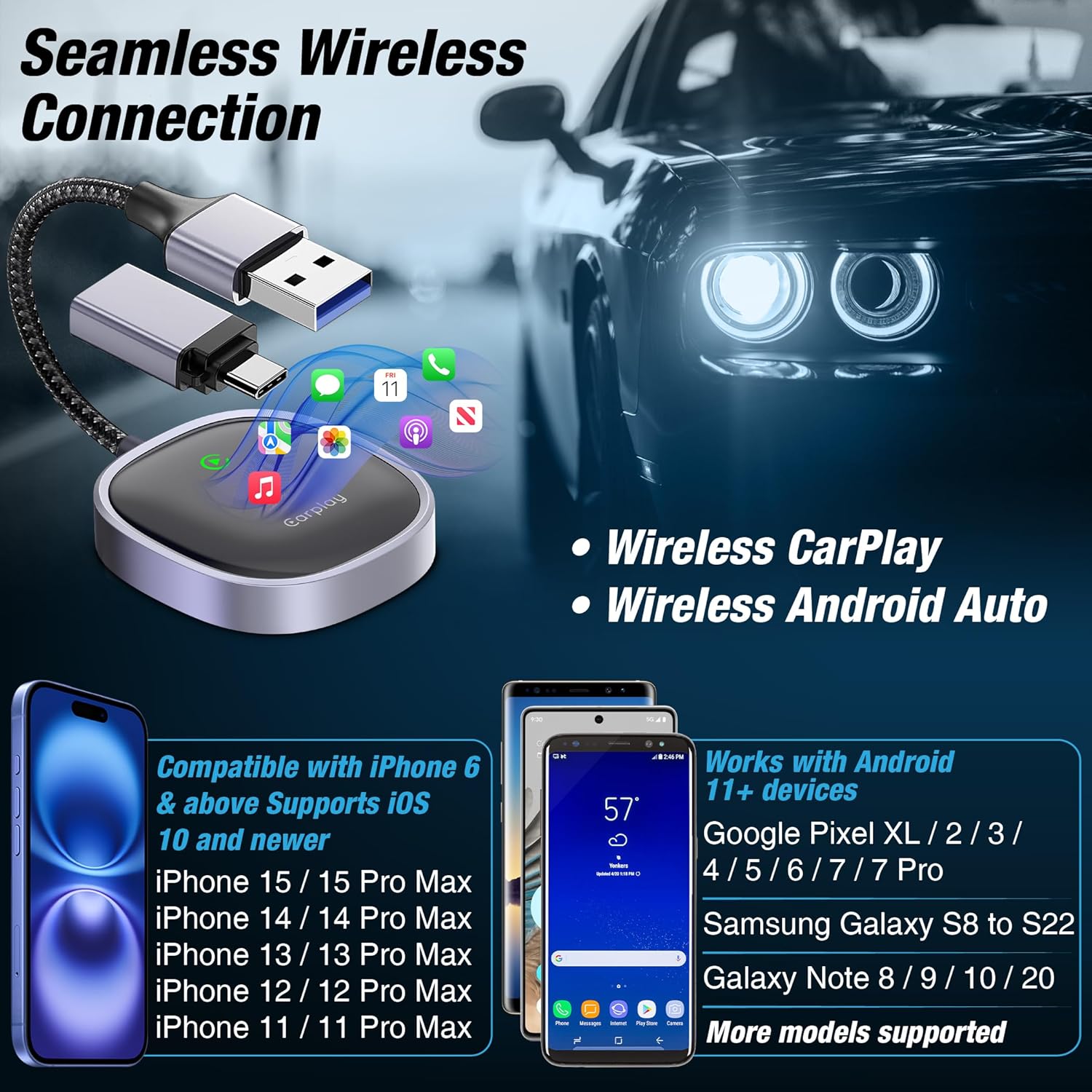 DriveSync Pro – Wireless CarPlay & Android Auto Adapter