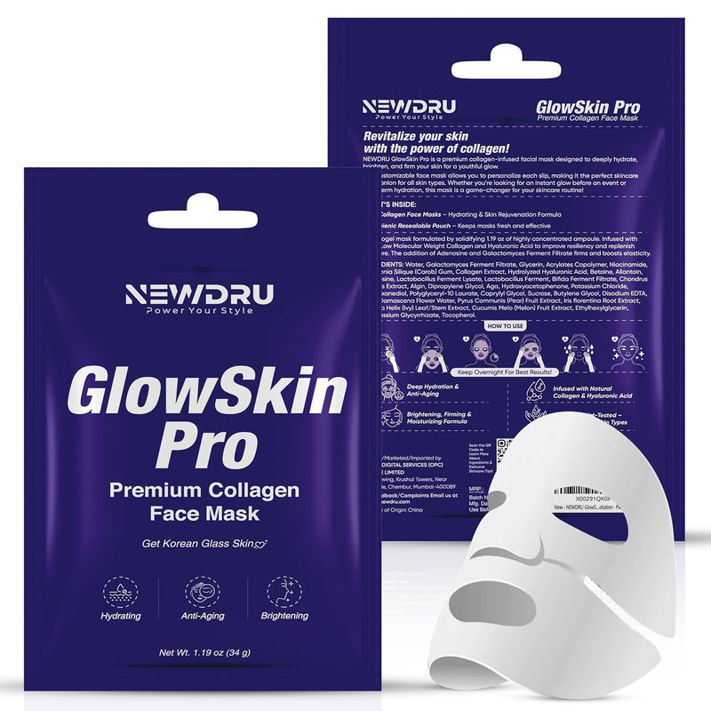 NEWDRU GlowSkin Pro hydrogel collagen face mask