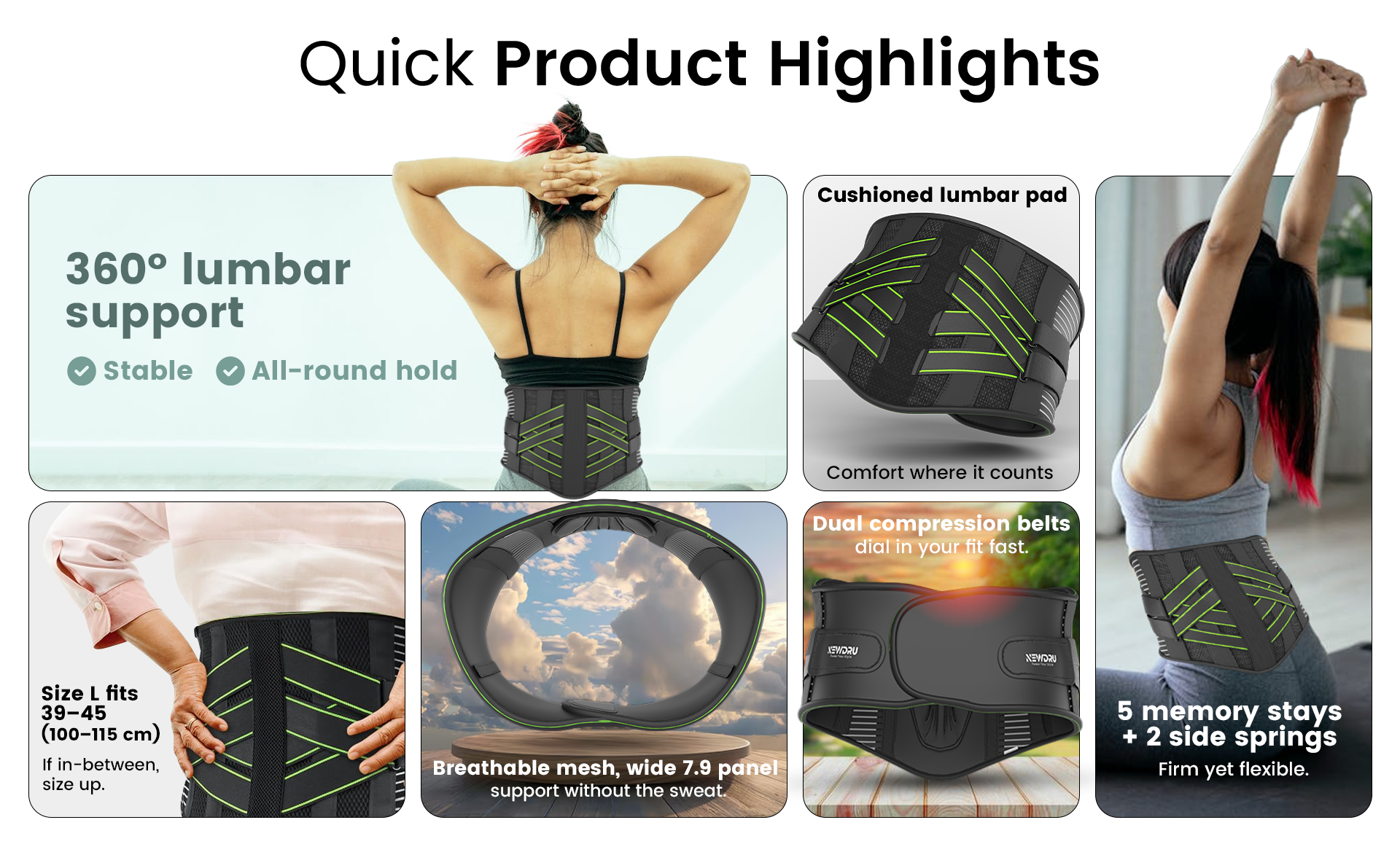 SpineFlex Pro Lumbar Support Belt with 7-Stay Support System