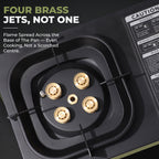 Close-up of the four brass jets in the recessed burner bowl of the FlameGuard Ranger camping stove