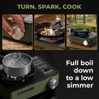 Turn, spark, cook: loading a butane canister and igniting the FlameGuard Ranger camping stove