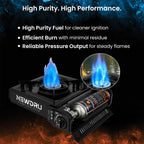 Odourless tasteless butane gas torch searing vegetable skewers on a barbecue grill