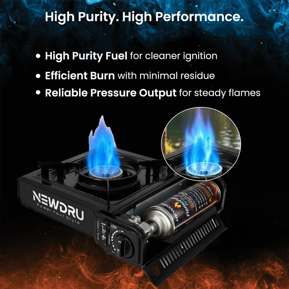 Odourless tasteless butane gas torch searing vegetable skewers on a barbecue grill