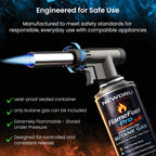 FlameFuel Pro butane uses: camping and trekking, portable burners, gas torches and home cooking backup