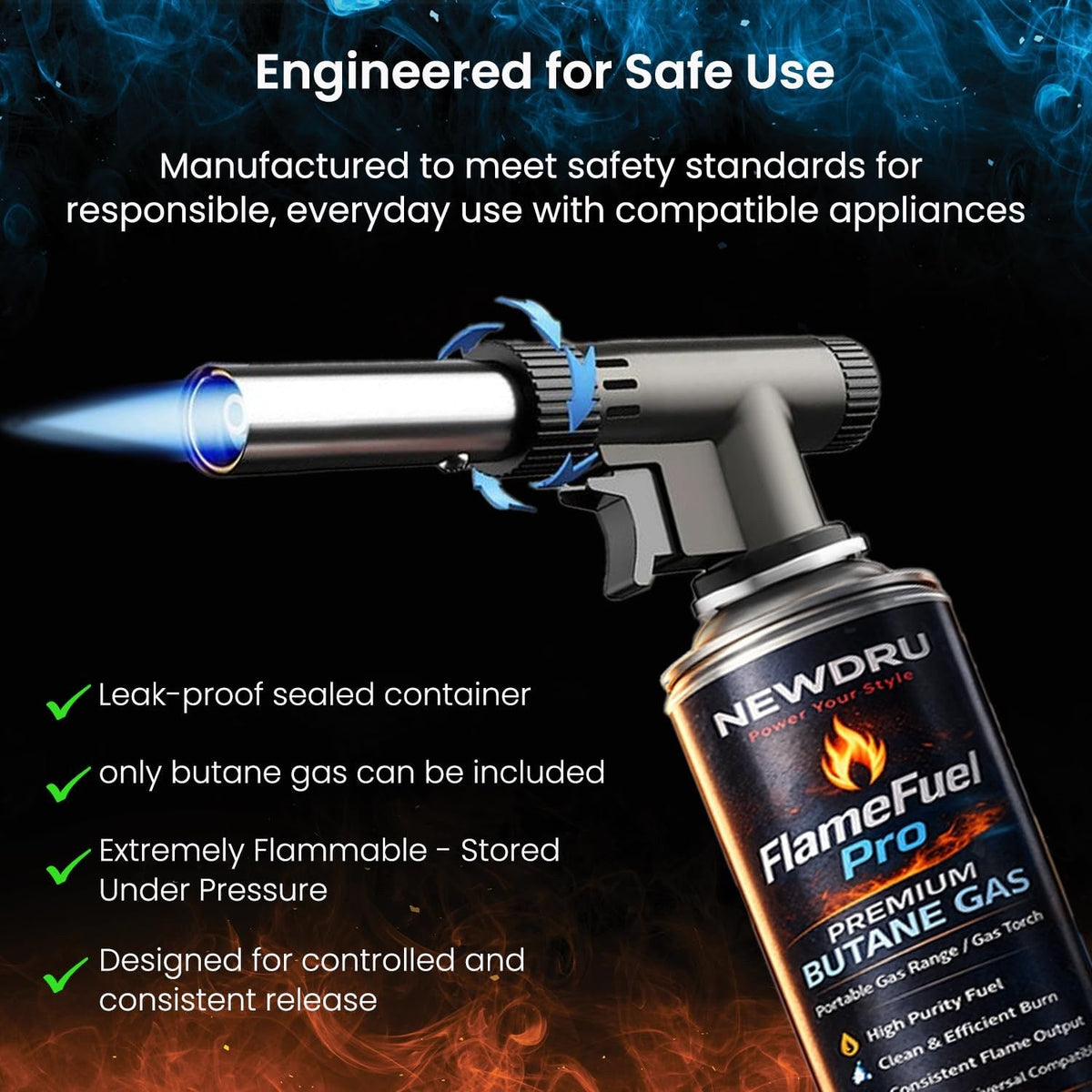 FlameFuel Pro butane uses: camping and trekking, portable burners, gas torches and home cooking backup