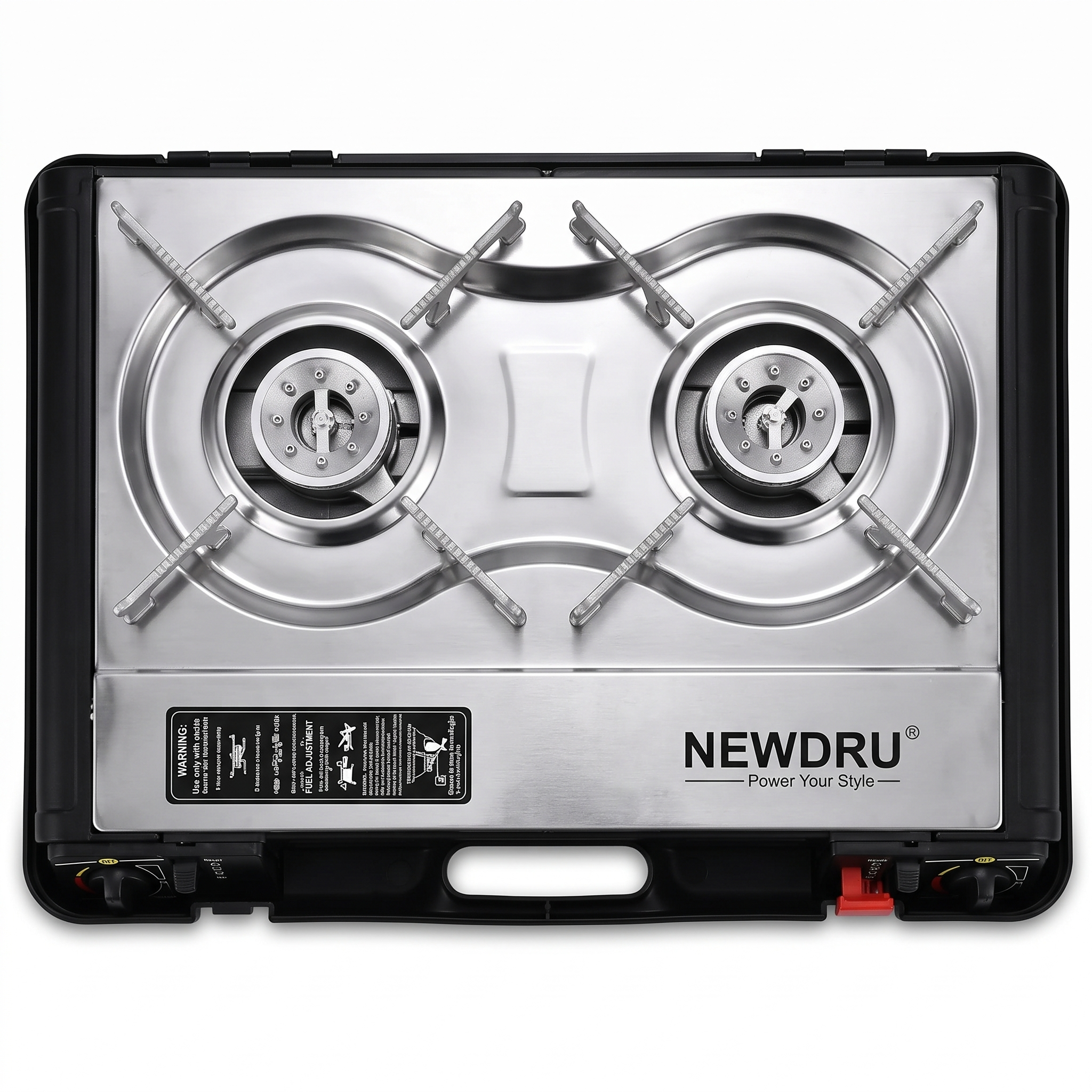 NEWDRU Double Burner Gas Stove - top view