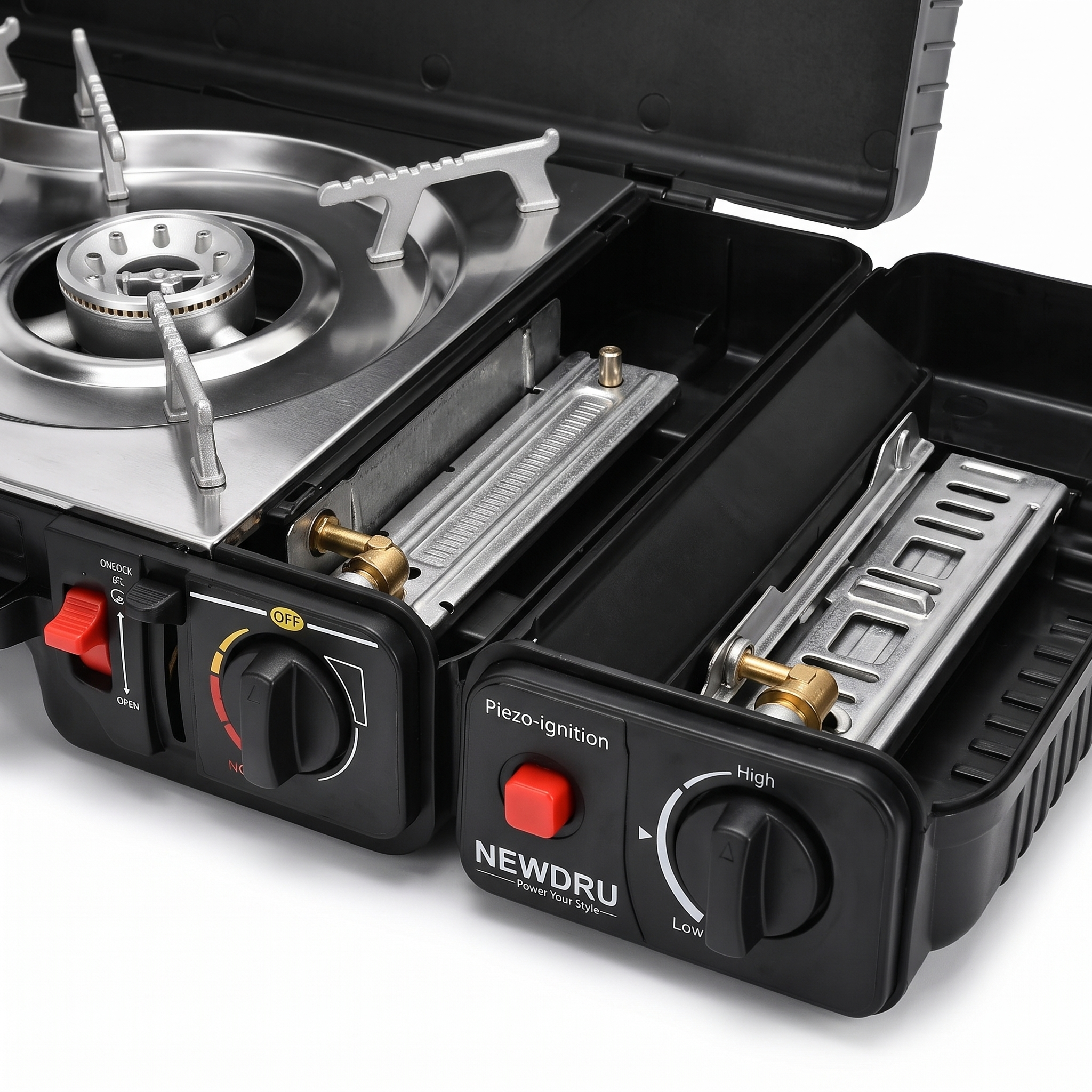NEWDRU Double Burner Gas Stove - control knobs detail