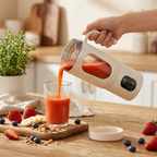 NEWDRU HS-960 travel mug pouring a smoothie in a kitchen