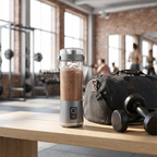 NEWDRU gray portable blender bottle with a protein shake at the gym