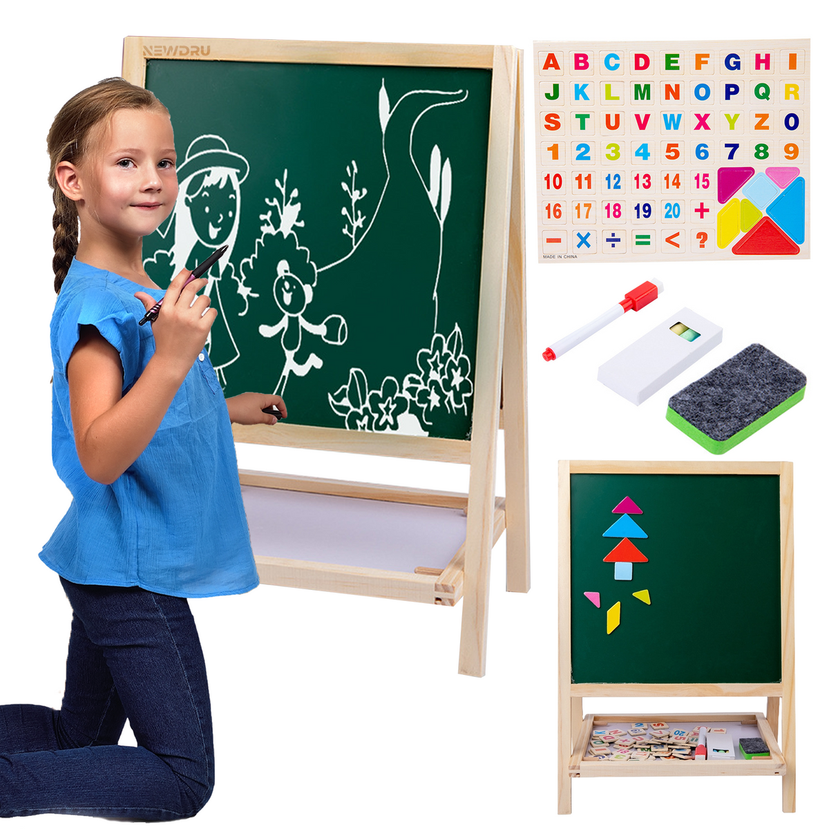 SketchBoard Pro – Double-sided kids drawing board (chalkboard + magnetic whiteboard)