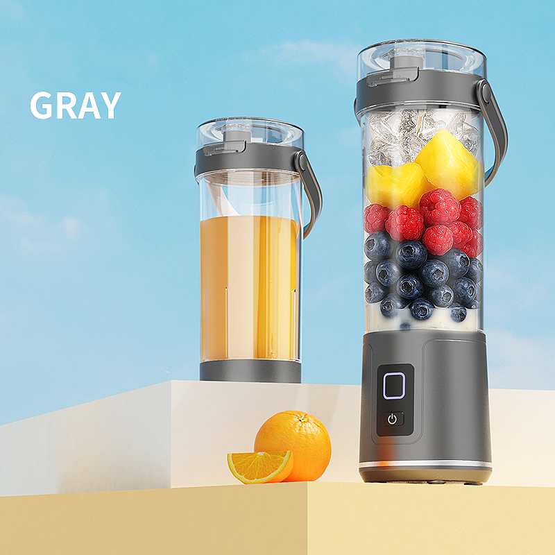 NEWDRU Portable Blender Bottle with Carry Strap (Gray)