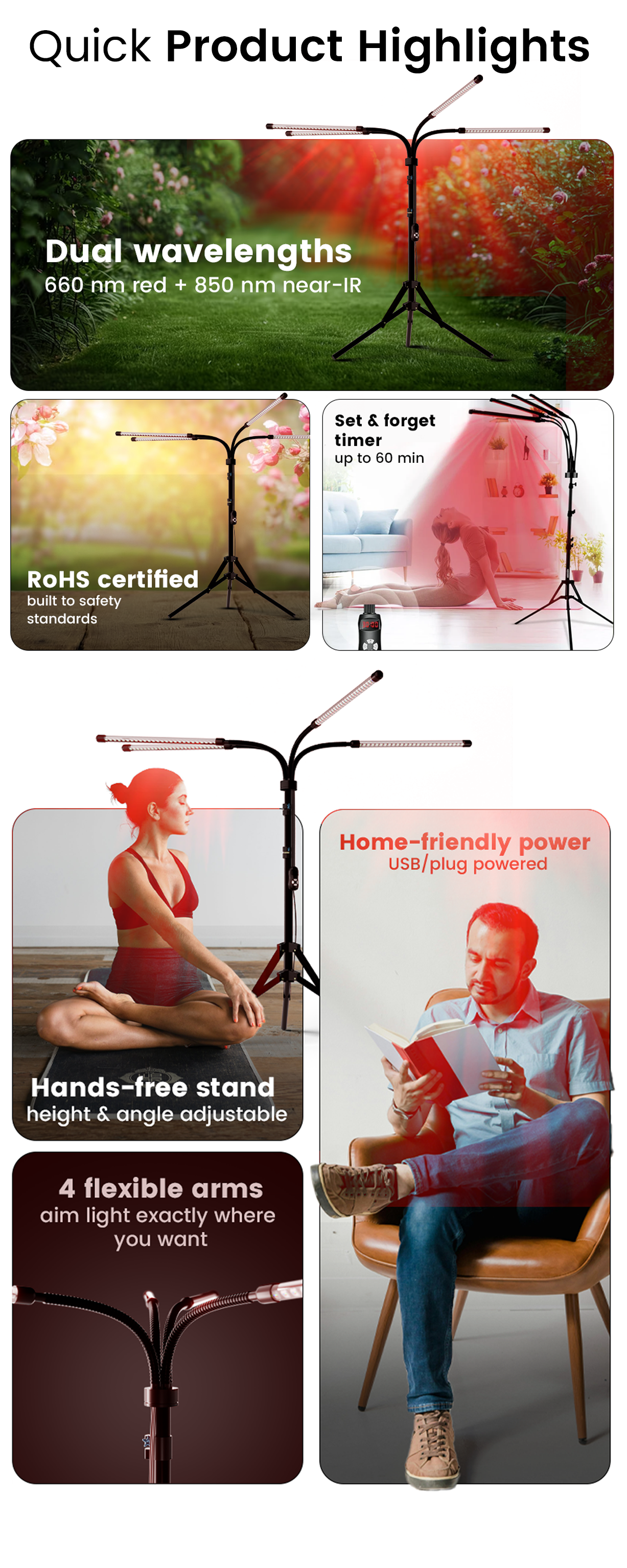 RadianceTherm Pro Red Light Therapy Device with Flexible Gooseneck Arms