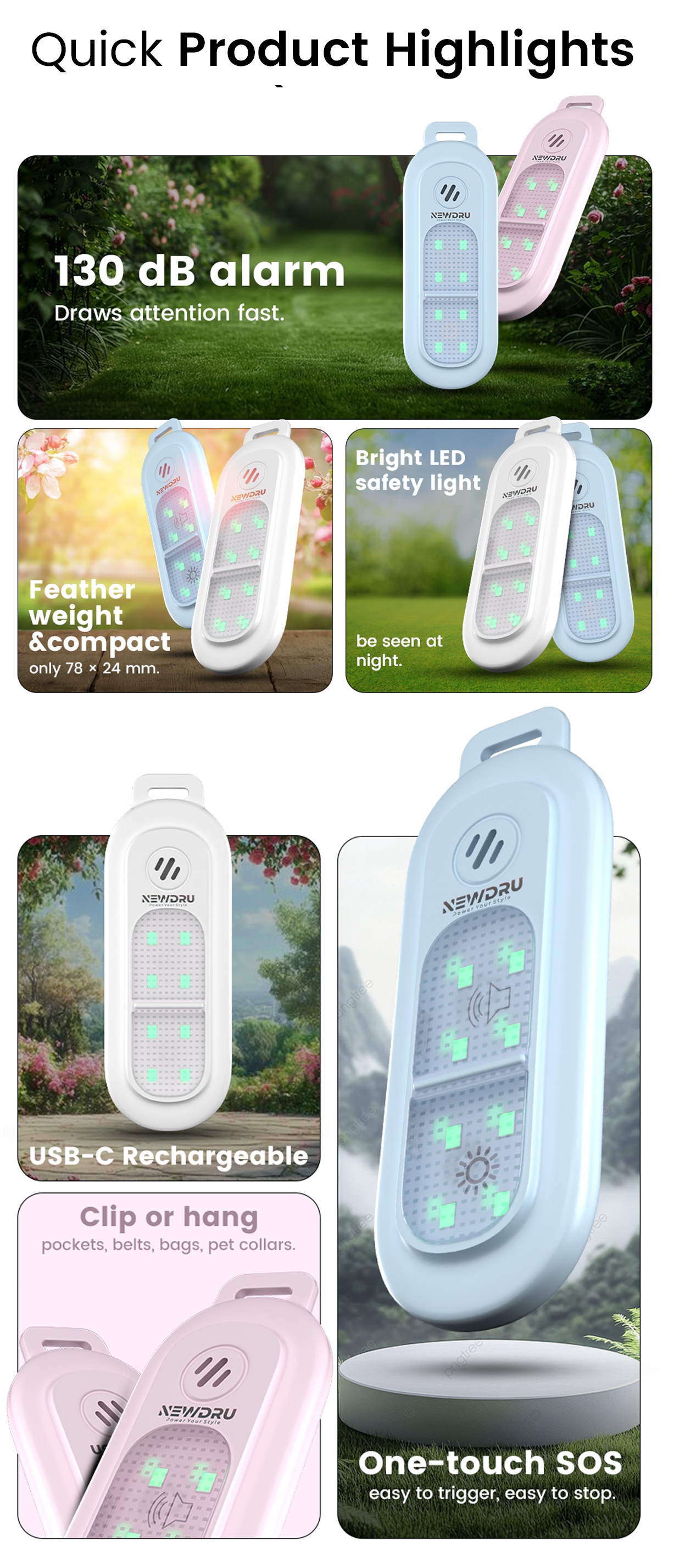 SafeAlert Pro 130dB Personal Safety Alarm with Rechargeable LED Light