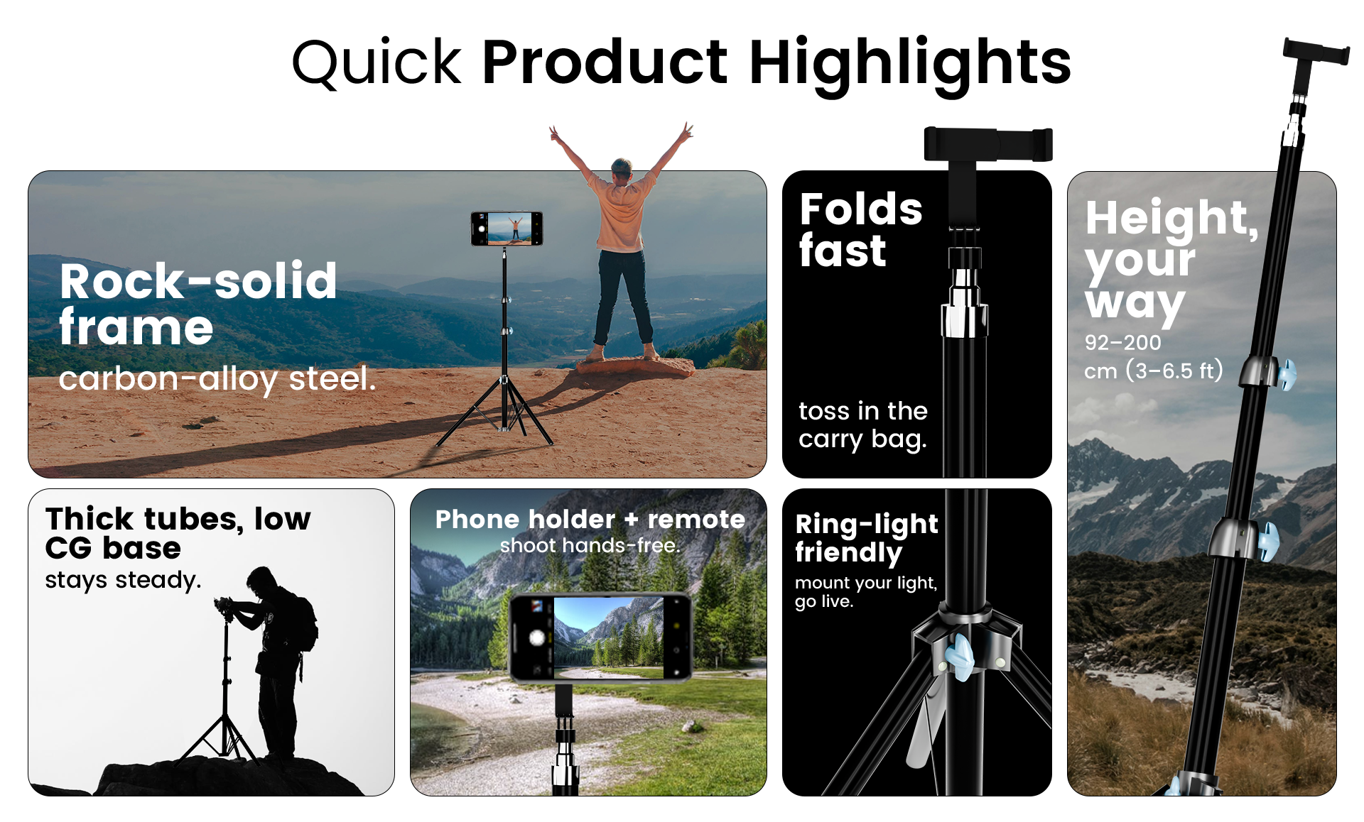 TripGrip Pro Adjustable Tripod Stand with Universal Phone and Tablet Clamp