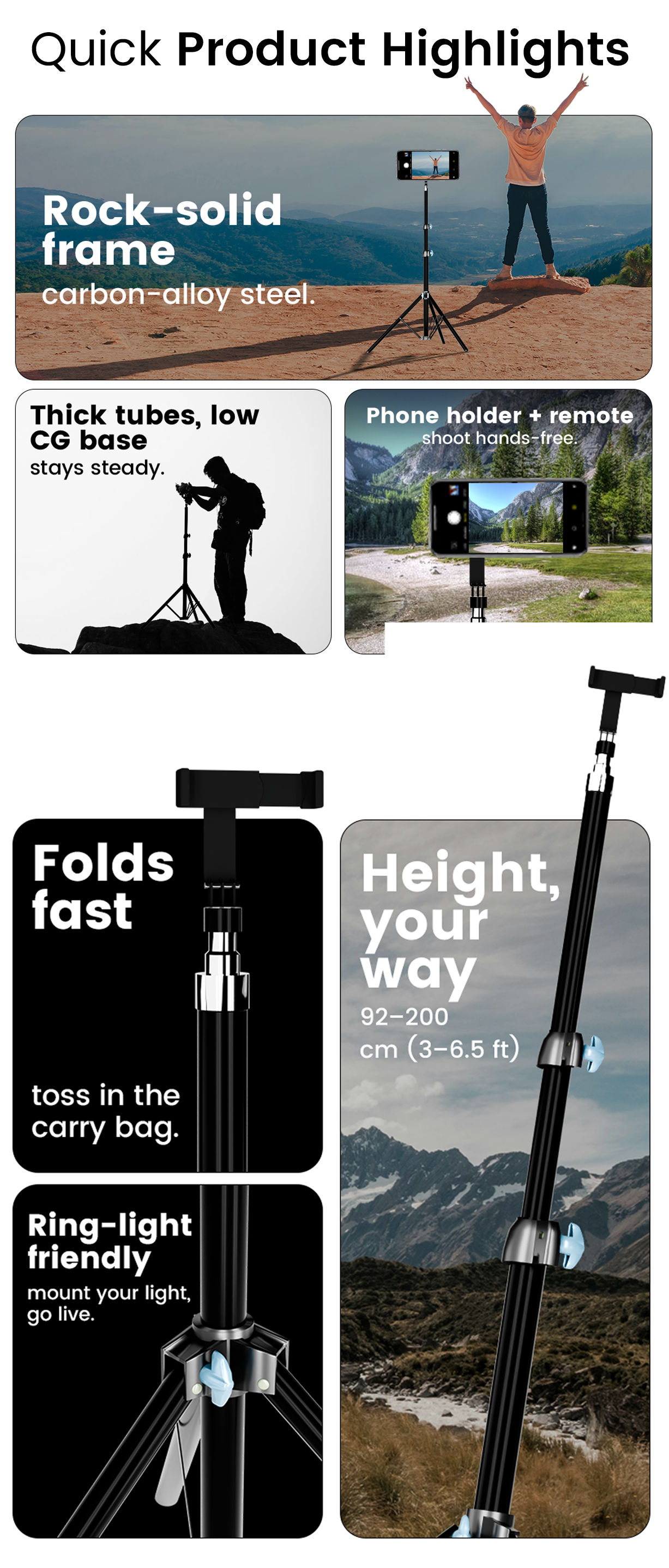 TripGrip Pro Adjustable Tripod Stand with Universal Phone and Tablet Clamp